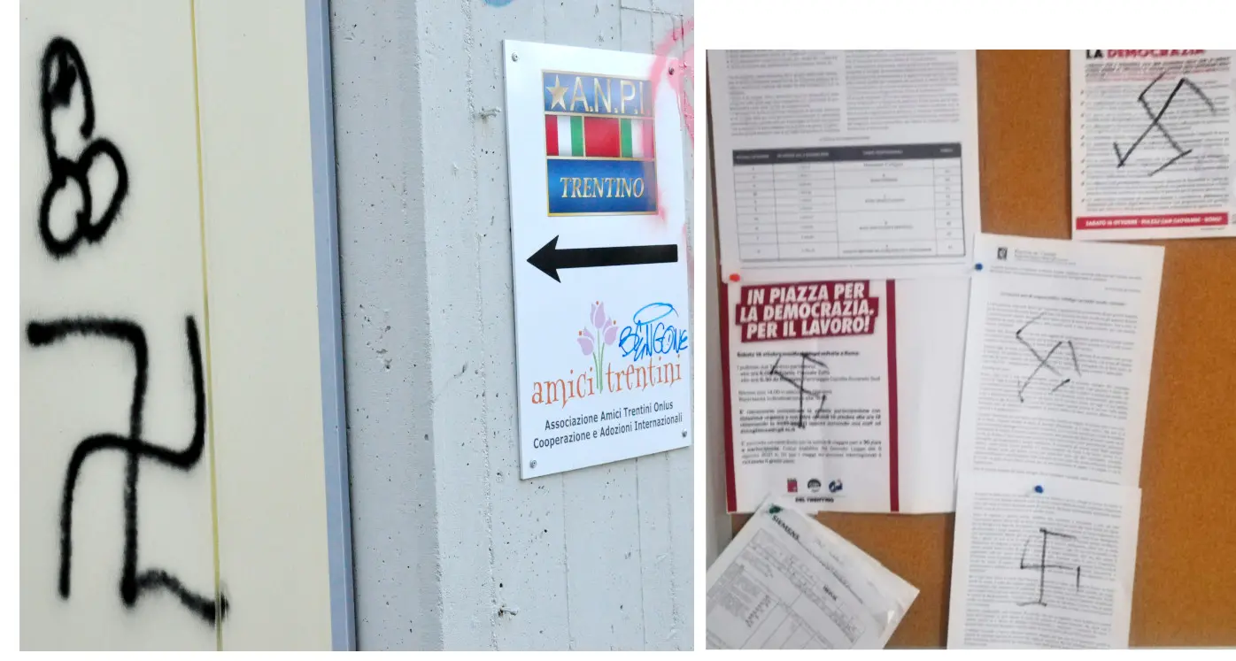 Dopo le bacheche Cgil presa di mira anche la sede Anpi: una svastica sul muro della sede