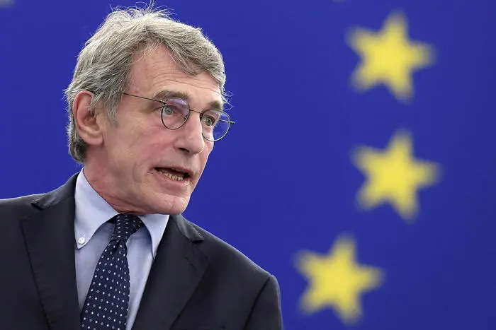 epa09253578 European Parliament President David Sassoli speaks during the opening of the plenary session of the European Parliament in Strasbourg, France, 07 June 2021. EPA/FREDERICK FLORIN / POOL