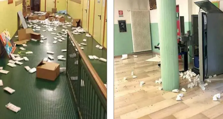 Pinzolo, raid vandalico all'istituto comprensivo: muri imbrattati, armadietti forzati e estintori scaricati con polvere dappertutto