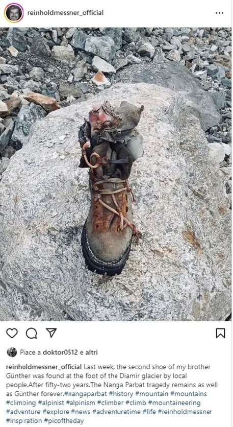 Ritrovato sul Nanga Parbat il secondo scarpone di Günther Messner, a 52 anni dalla tragedia alpinistica