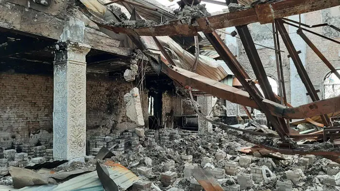 la Casa della cultura di Irpin distrutta dai bombardamenti