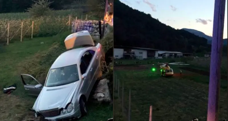 Schianto a Terlago: auto fuori strada, un giovane soccorso in codice rosso