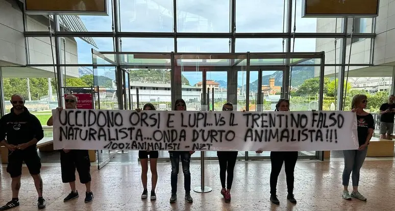 Blitz animalista al Muse in difesa di orsi e lupi: critiche alla politica del Trentino