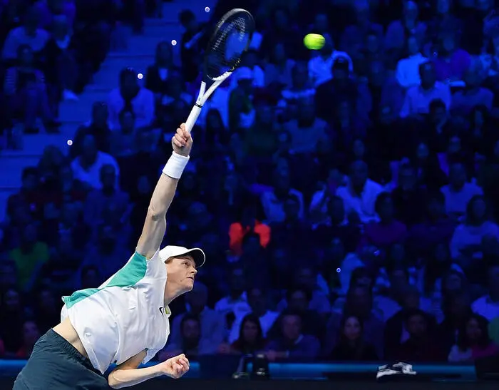 Jannik Sinner of Italy during the match against Holger Rune of Denmark at the Nitto ATP Finals tennis tournament in Turin, Italy, 16 November 2023. ANSA/ALESSANDRO DI MARCO