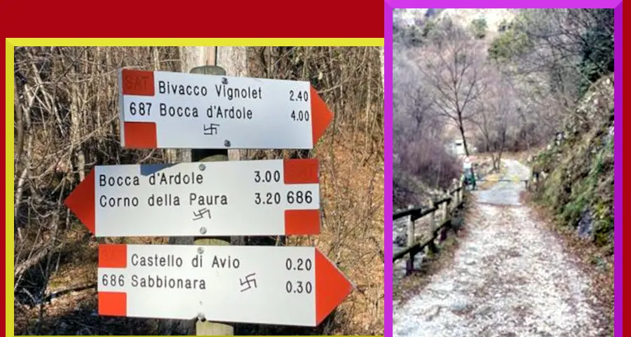 Vandalismo ad Avio, nella Giorno della memoria disegnate svastiche sui cartelli della Sat