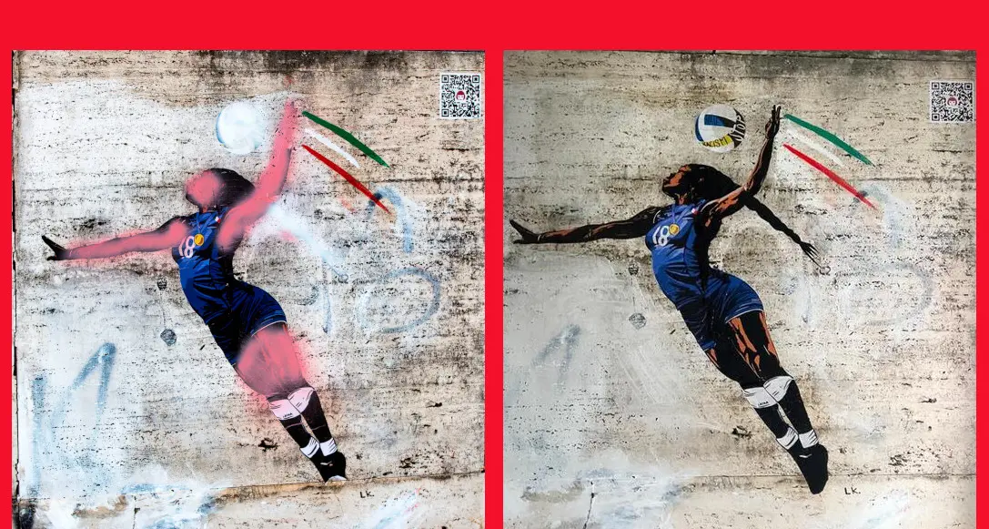 Vandalismo razzista contro il murale dedicato a Paola Egonu e all'Italia multietnica
