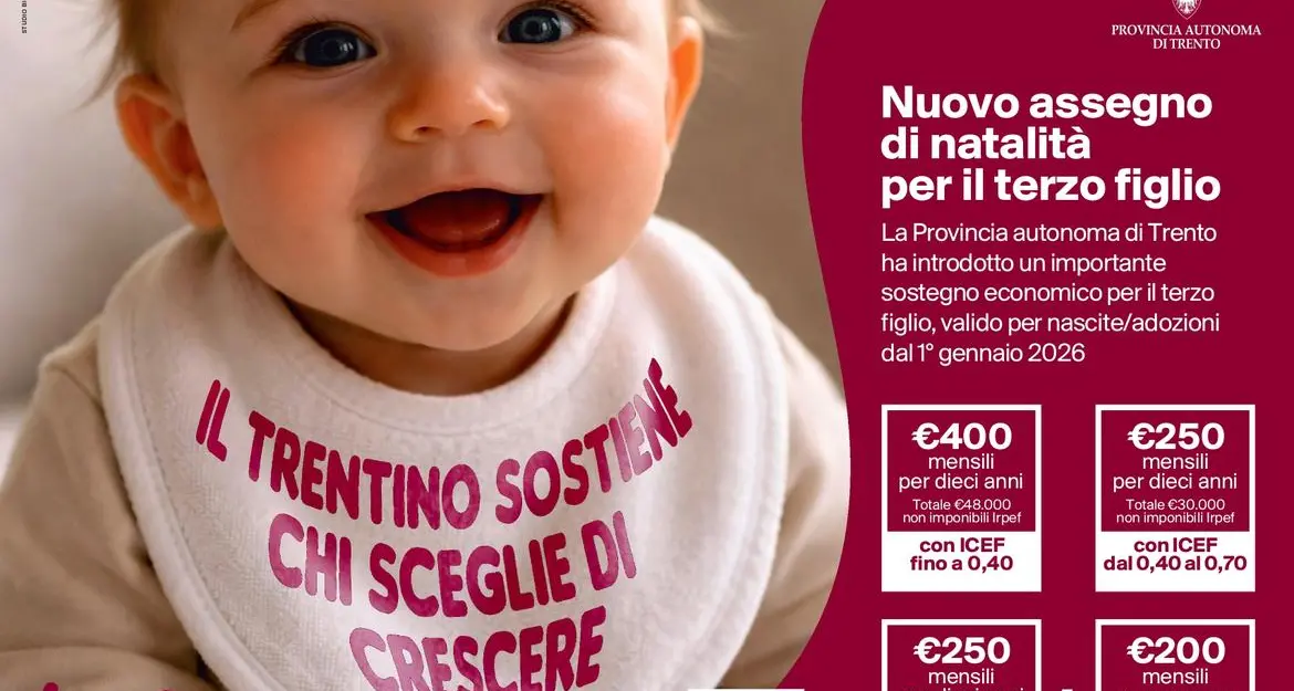 Dal 15 luglio via alle richieste per l'assegno di natalità per il terzo figlio