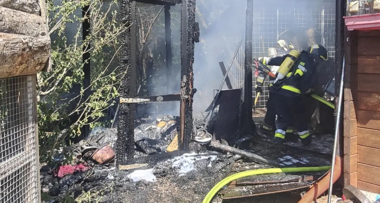 Baselga del Bondone, allarme in un'azienda agricola: in fiamme una tettoia