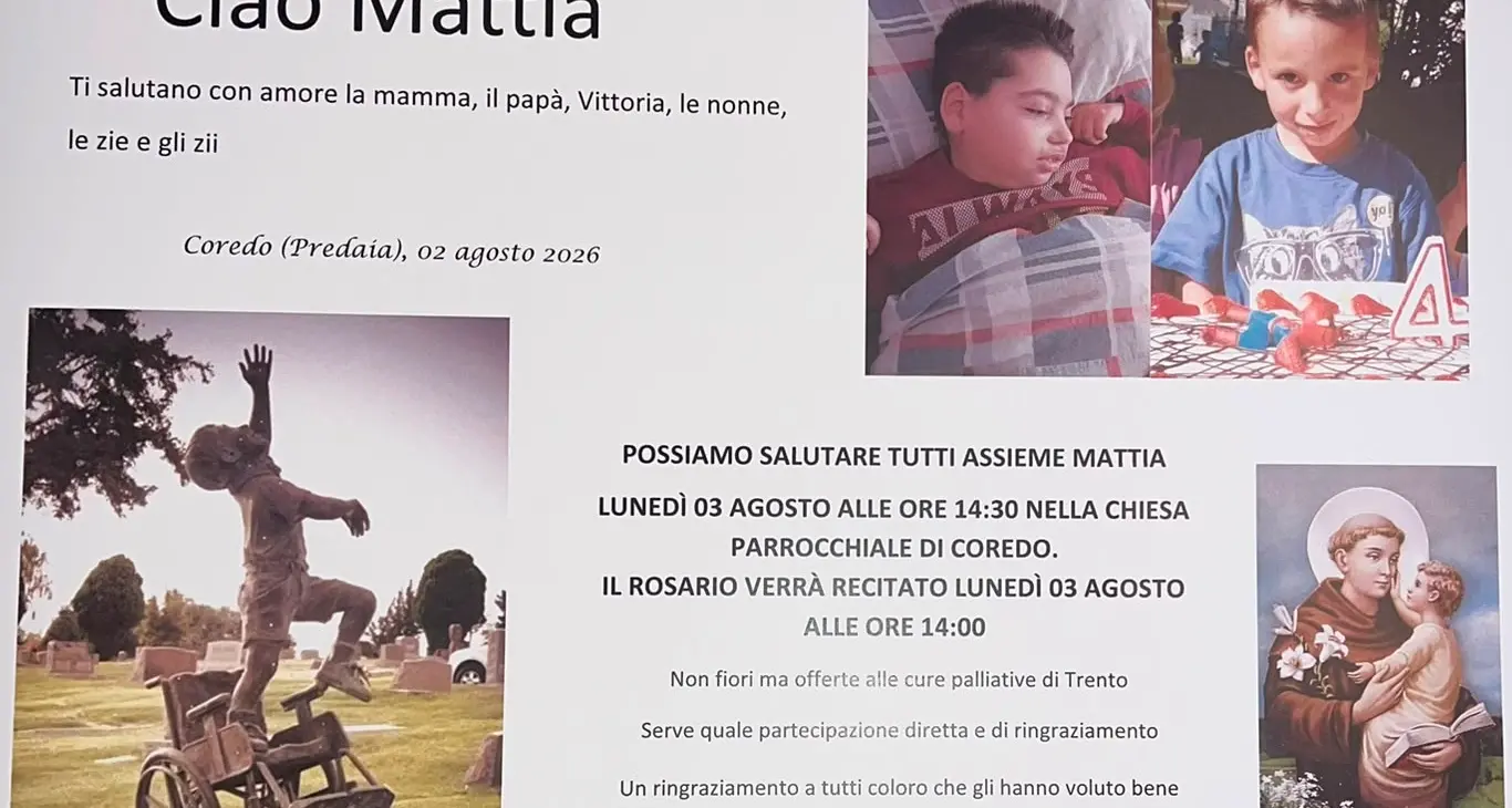 Mattia Maestri: domani a Coredo i funerali del 13enne morto dopo nove anni di coma