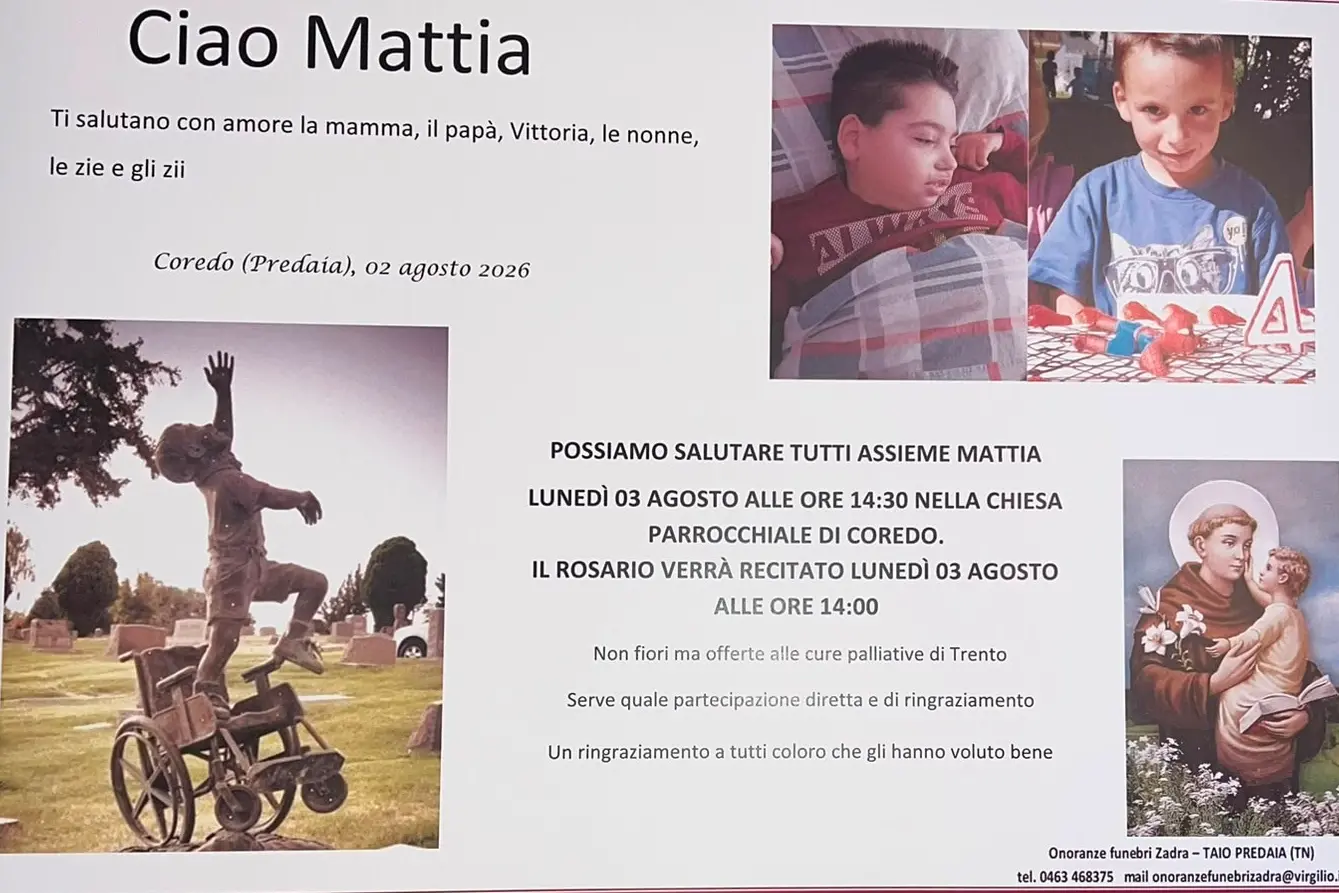 Mattia Maestri: domani a Coredo i funerali del 13enne morto dopo nove anni di coma