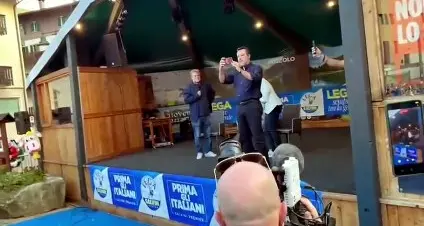 Salvini è arrivato a Pinzolo alla festa della Lega