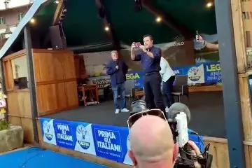 Salvini è arrivato a Pinzolo alla festa della Lega