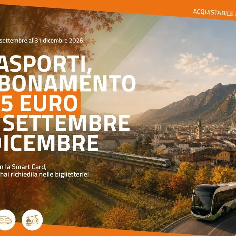 Trasporto pubblico in Trentino, abbonamento a 25 euro fino a fine anno