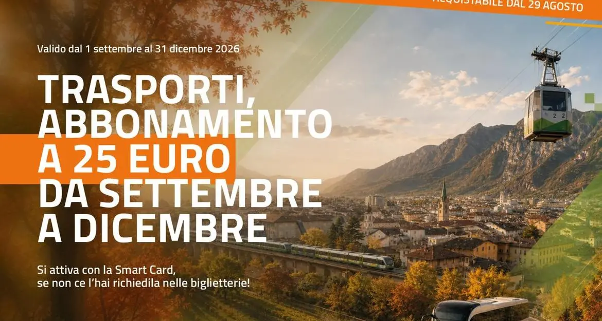 Trasporto pubblico in Trentino, abbonamento a 25 euro fino a fine anno