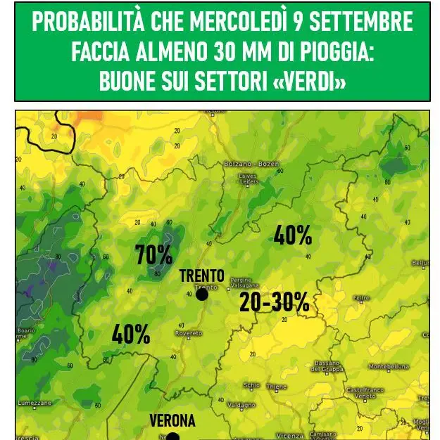Trentino, mercoledì arriva la pioggia: ecco dove ne scenderà di più
