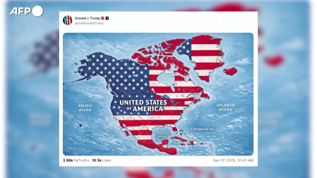 Trump pubblica un'immagine con la bandiera Usa su Messico, Cuba, Canada e Groenlandia