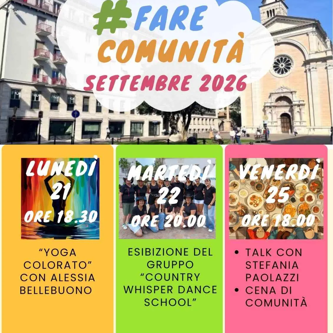 Piazza Santa Maria si anima: yoga, balli country, talk e cena di comunità