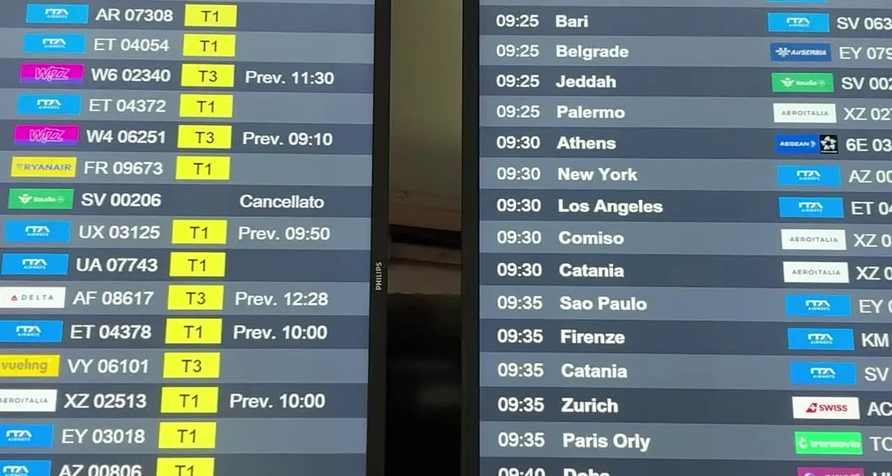Guasto al traffico aereo, ritardi e cancellazioni a Fiumicino