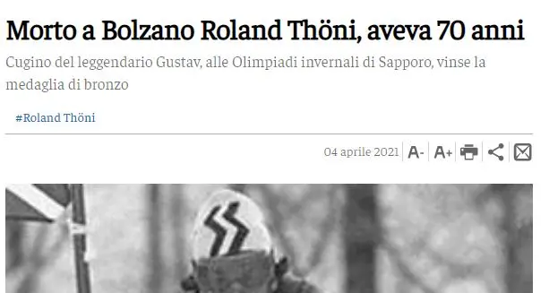 La “fake news” su Roland Thoeni: l’Azienda sanitaria altoatesina avvia una causa legale contro chi ha postato uno screenshot sbagliato riferito all’Adige