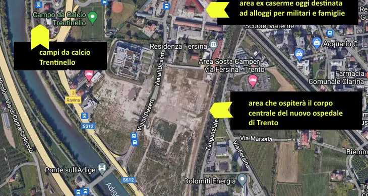 Nuovo ospedale di Trento: il POUT ha bisogno dei campi di Trentinello (ma anche dell'area caserme)