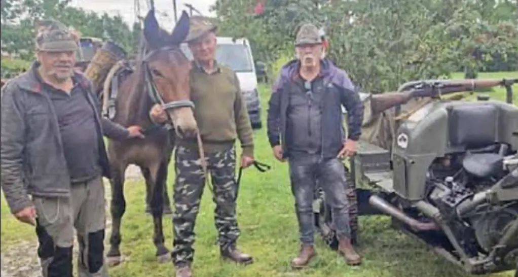 Adunata degli alpini nel vivo: tre amici della Val di Non a Udine con il mulo Furia
