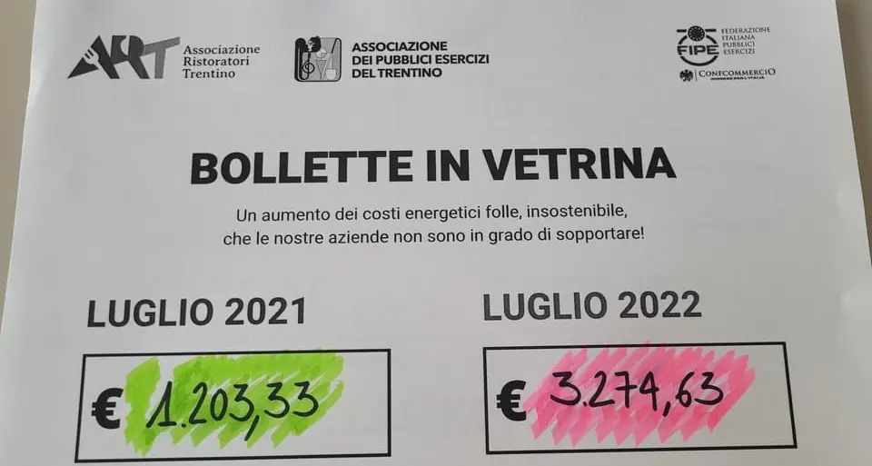 Da 2 mila a 11 mila euro in un anno: ecco le \"Bollette in vetrina\" degli esercenti trentini