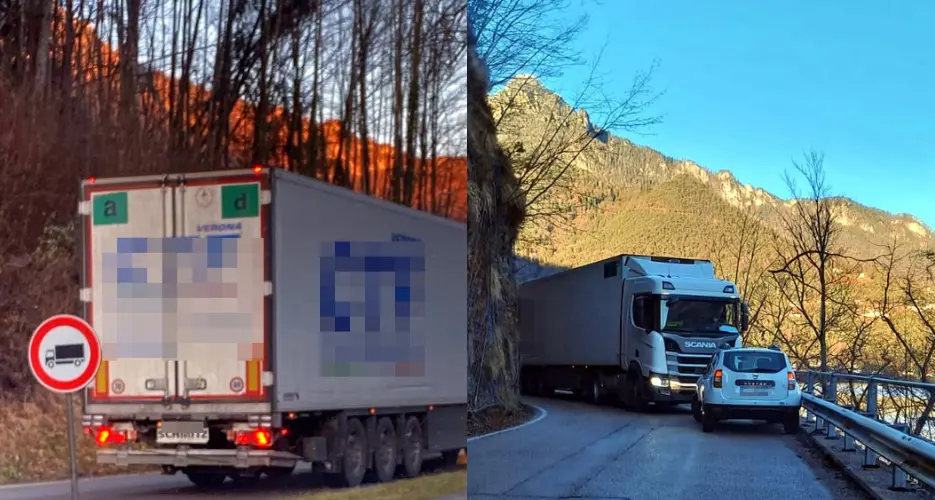 Ledro, un camion intasa la strada di Pur di prima mattina: il sindaco lo blocca e lo fa retrocedere