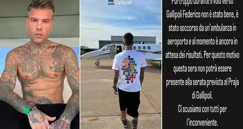 Malore in volo per Fedez, ricoverato a Brindisi: \"Notte intensa ma sto meglio\"