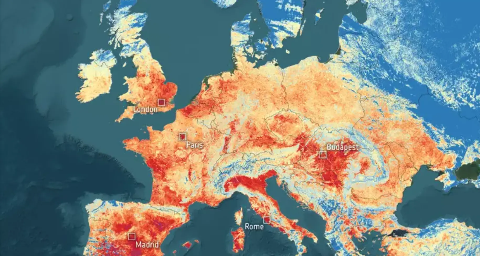 La grande ondata di caldo in Europa vista dai satelliti