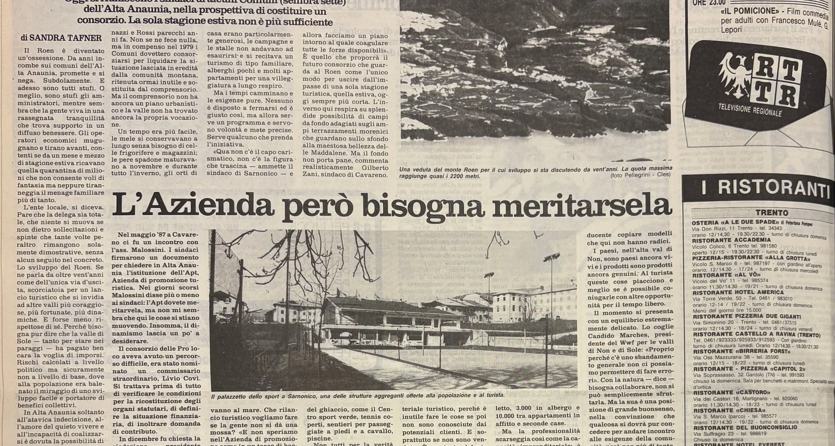 Quale sviluppo per il monte Roen?