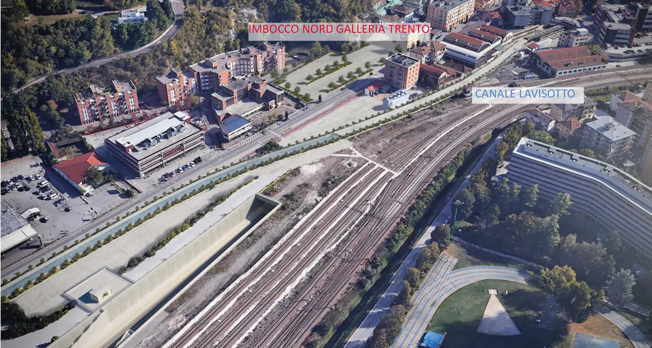 Il grande scavo della ferrovia: via Brennero chiusa al traffico per quattro anni, e la Trento-Malé troncata al Bren Center