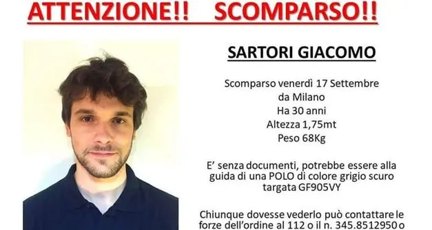 Speranze finite: trovato morto Giacomo Sartori, il 29enne di Belluno scomparso a Milano