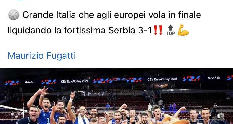 Fugatti esulta per la vittoria dell’Italvolley agli Europei. Ma la foto è quella della Serbia