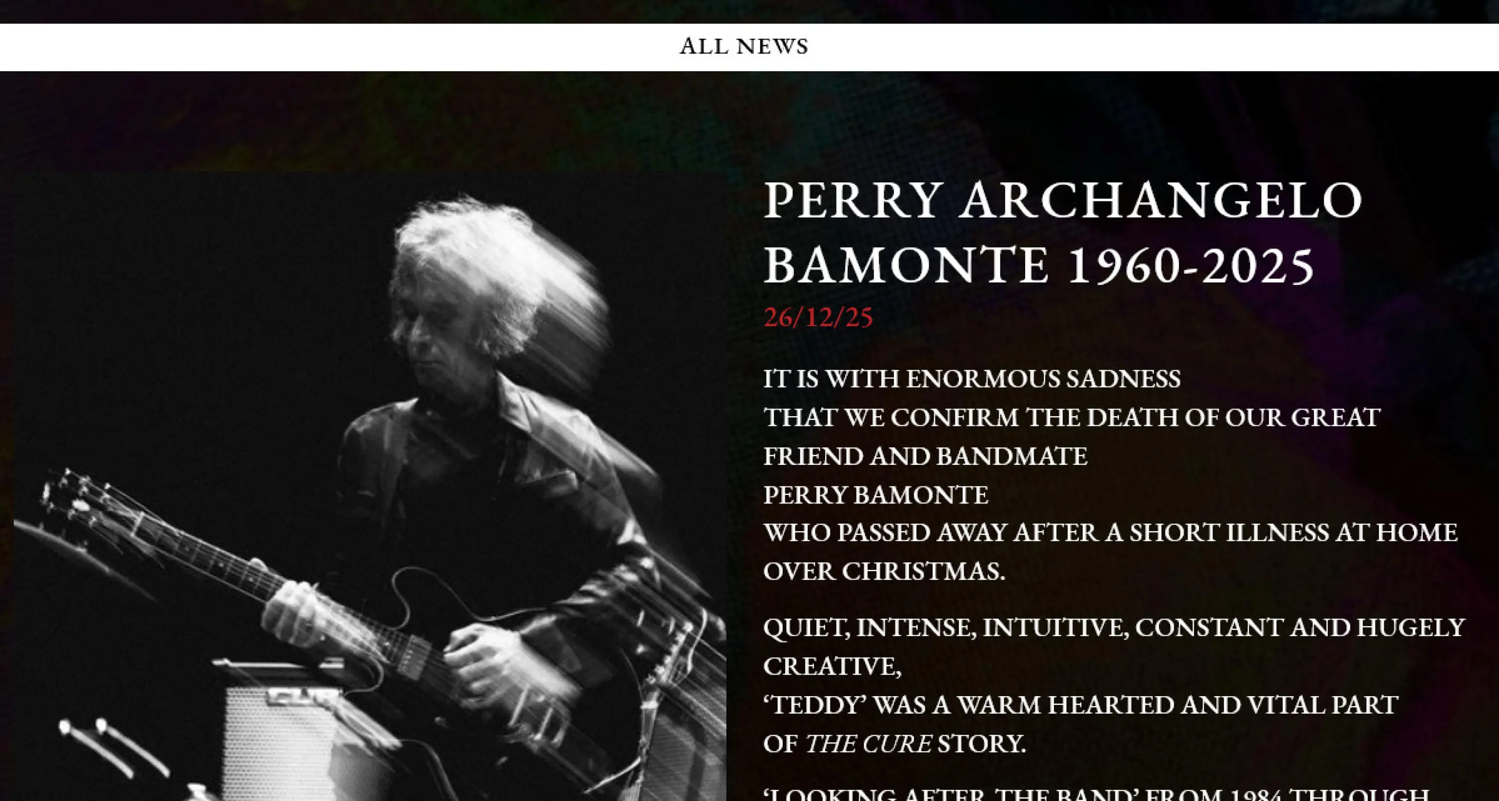 È morto Perry Archangelo Bamonte, storico chitarrista dei Cure: aveva 65 anni