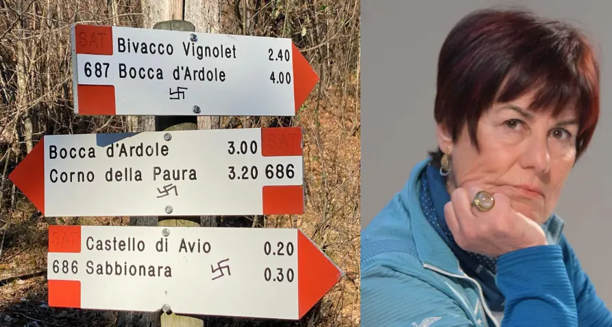 Svastiche sui cartelli della Sat, dopo la pulizia resta lo sdegno: «sono un insulto alla convivenza civile»