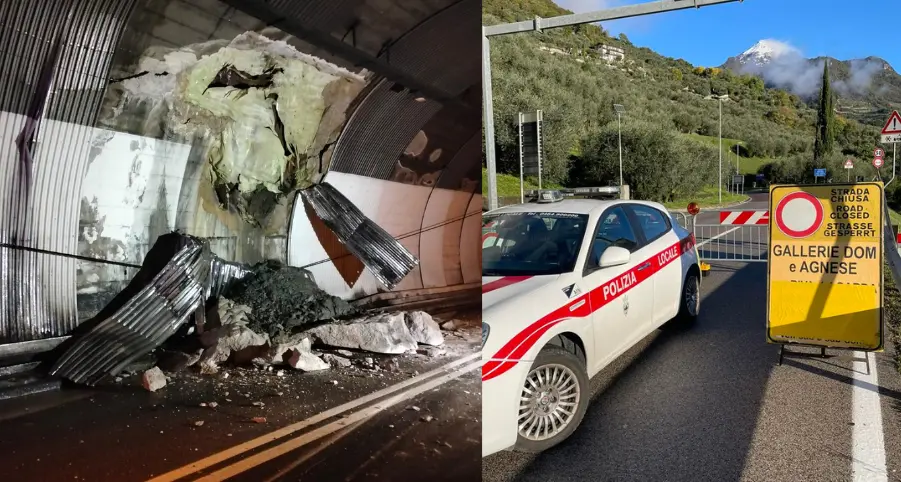 Maltempo, resta chiusa la galleria «Dom» tra Ledro e Riva del Garda: importante il cedimento avvenuto