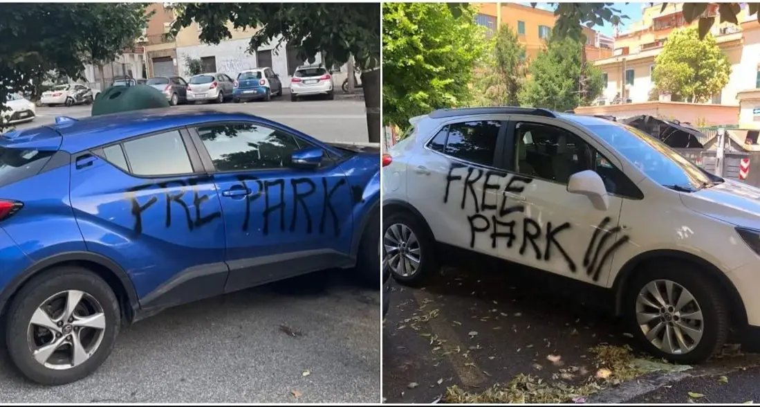Soste vietate, a Roma c’è chi imbratta le auto con la scritta «Free Park» per segnalarle