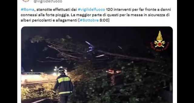 Maltempo: alberi caduti e allagamenti a Roma, 120 interventi dei pompieri
